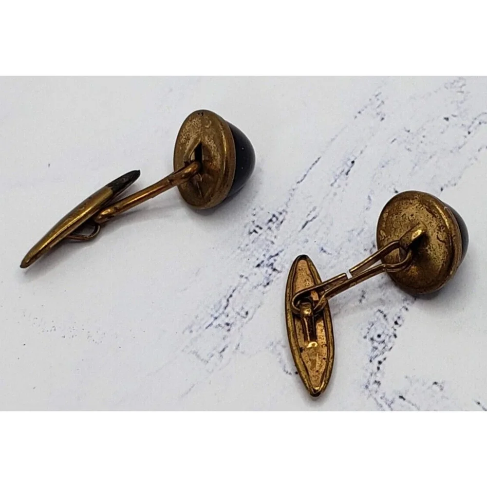 Vintage Brass Tone with Black Stone Slant Arm Cufflinks
